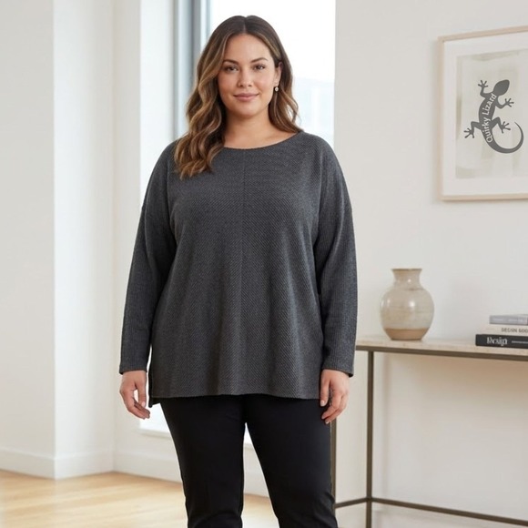 Ava & Viv Sweaters - Ava and Viv Sweater Womens 4X Charcoal Grey Ribbed Oversized Boat Neck Tunic